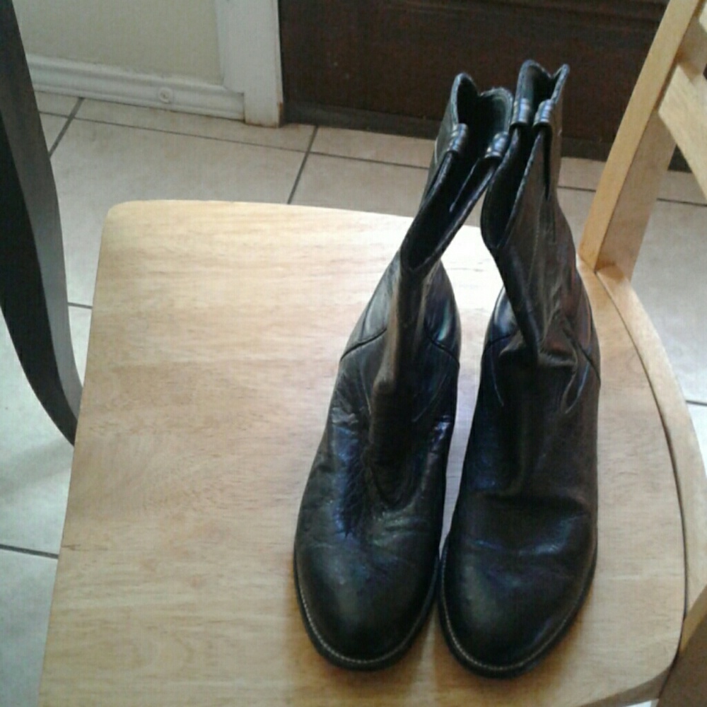 Larry Mahan roper boots black smooth ostrich 9.5 D